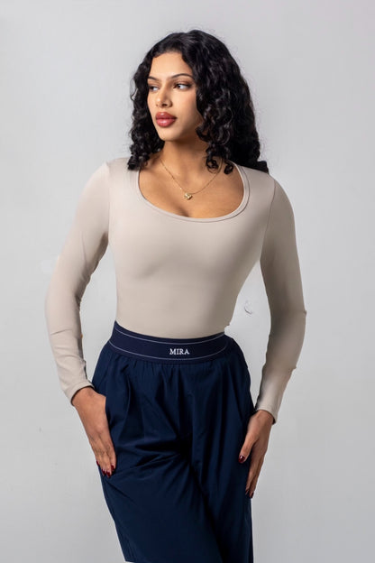 AURA Scoop Neck Top - Beige