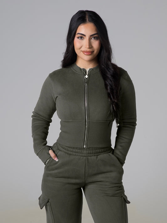 Contour Sculpt Zip Jacket - Khaki