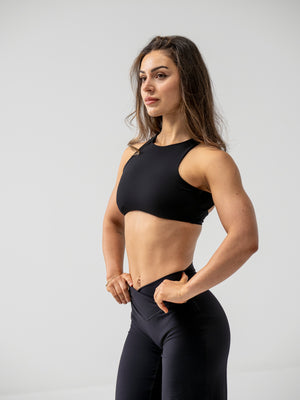 Seamless High Neck Open Back Bra- Midnight