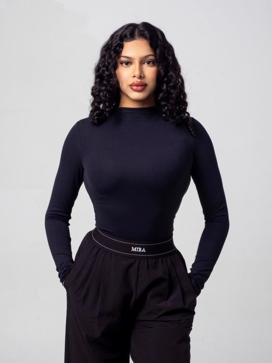 Aura Mock Neck Top - Midnight