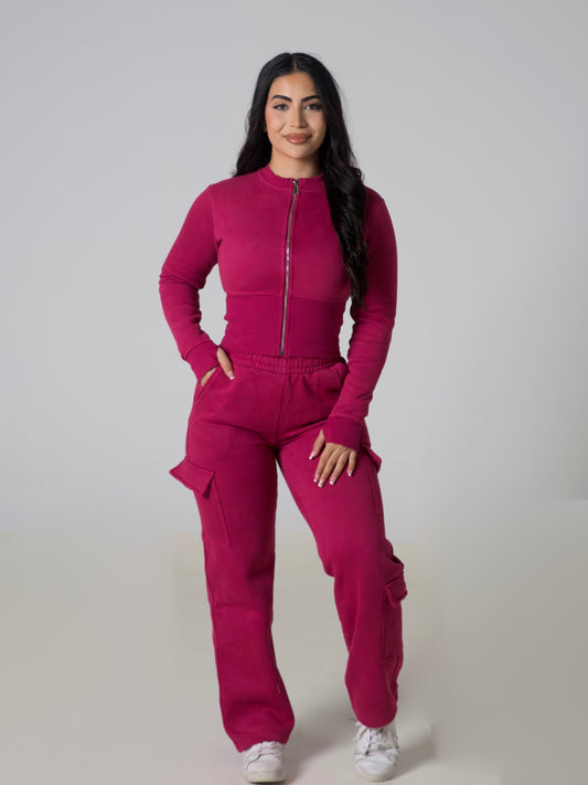 Contour Cargo Sweatpants - Berry