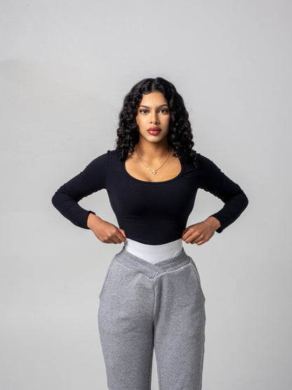 Double Waisted Cotton Flares - Marl